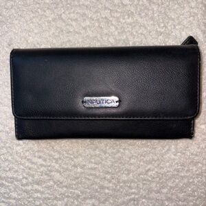 Nautica Black Leather Clutch with Silver Logo